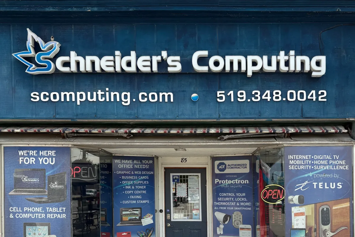 Schneider's Computing storefront in Mitchell, Ontario